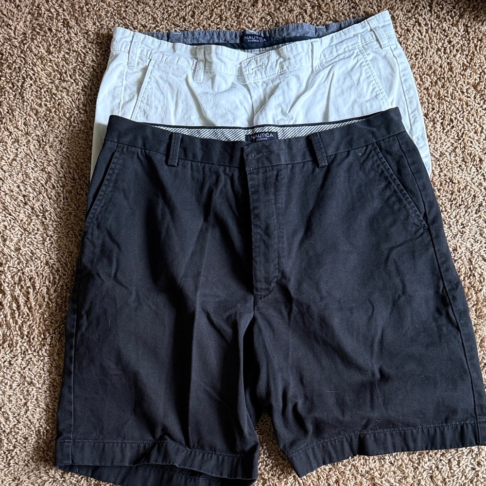 Nautica Black and White Flat Front Men's Shorts
